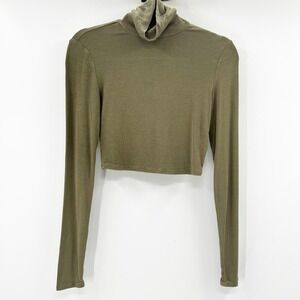 Garage Olive Green Ribbed Long Sleeve Turtleneck Crop Top Size Small